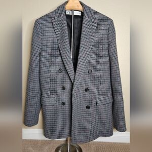 ZARA Plaid Wool Blend Blazer